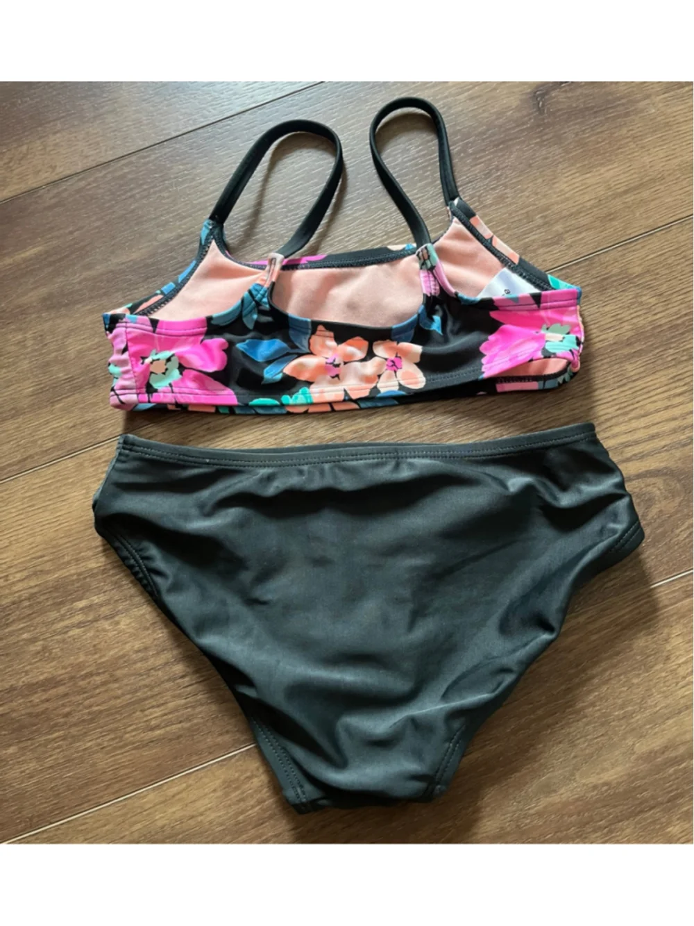 Girls Art Class Floral Bikini Swimsuit Green Pink Size S (6/7)